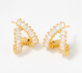 Diamonique x Zaxie Goldtone Baguette Huggie Earrings. 3/4"